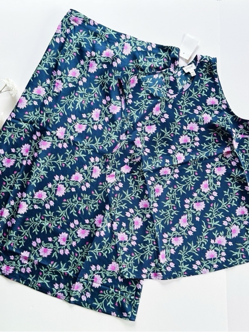 NEW J.Crew Factory Printed Bias Slip Skirt & Top Set Antique Navy Vintage Floral - Picture 5 of 12